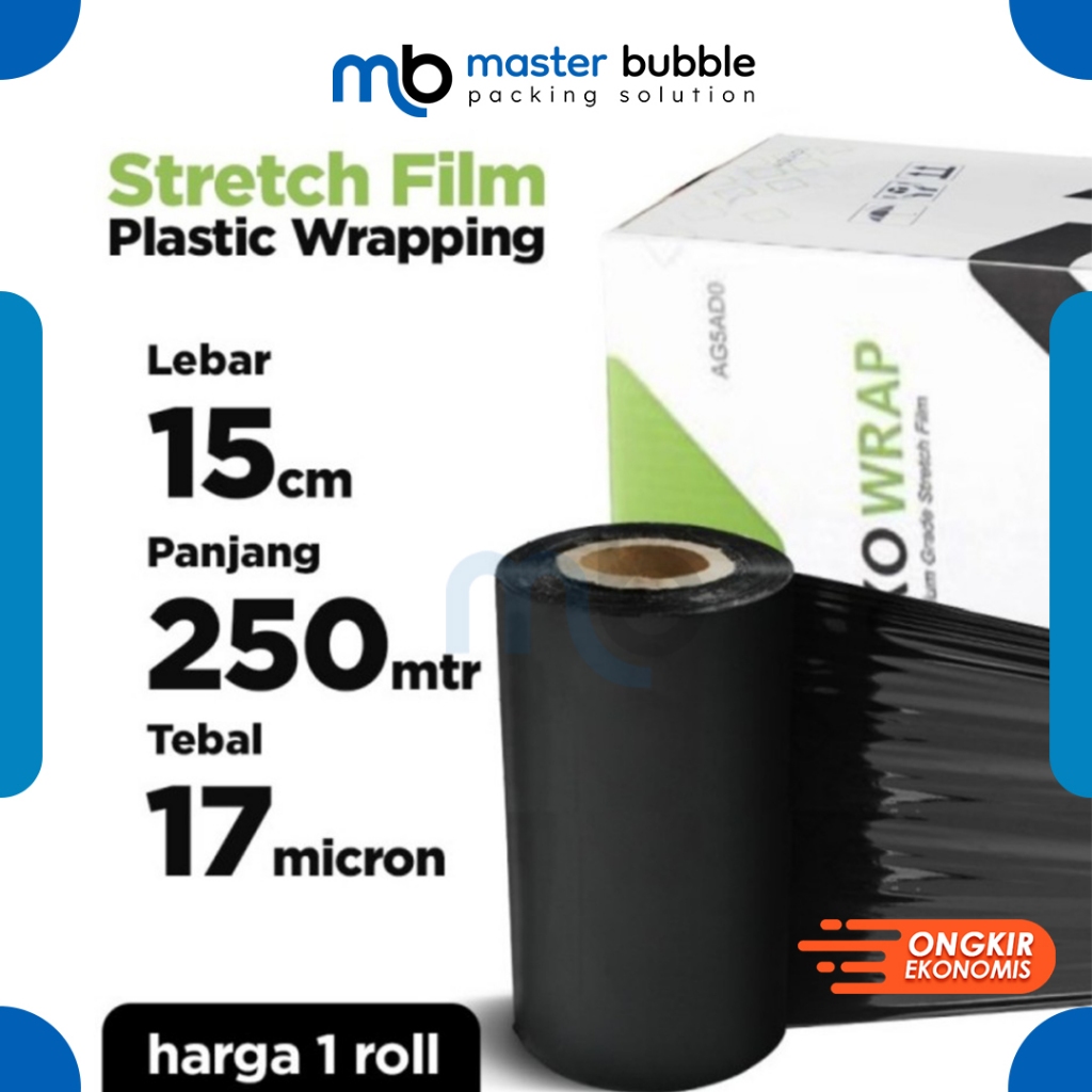 Jual Plastik wrapping HITAM - 15 CM X 250 M stretch film delkowrap ...