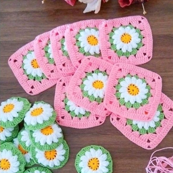 Jual Granny Square 4 | Granny Square Daisy 2 | Coaster Rajut | Crochet ...