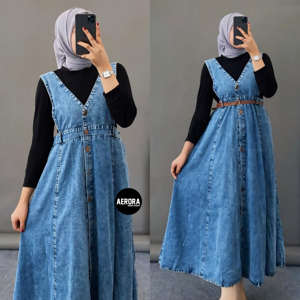 Jual Aerora Baju Kodok Jessie Overall Rok Overal Dress V Neck Jeans ...