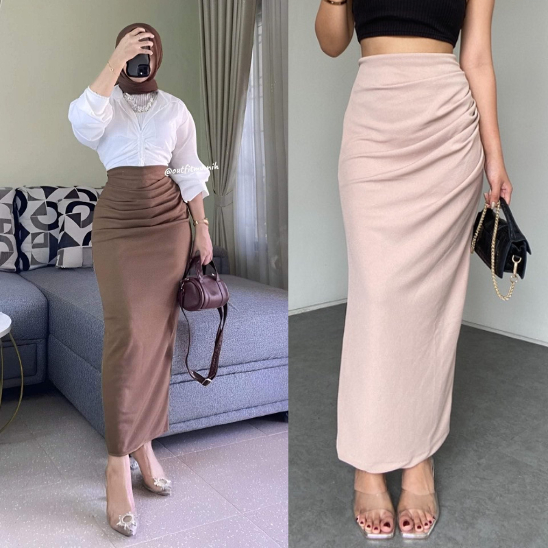 Jual Alterna - Rok Wanita Korean Style Long Skirt Rok Rempel Span Basic ...