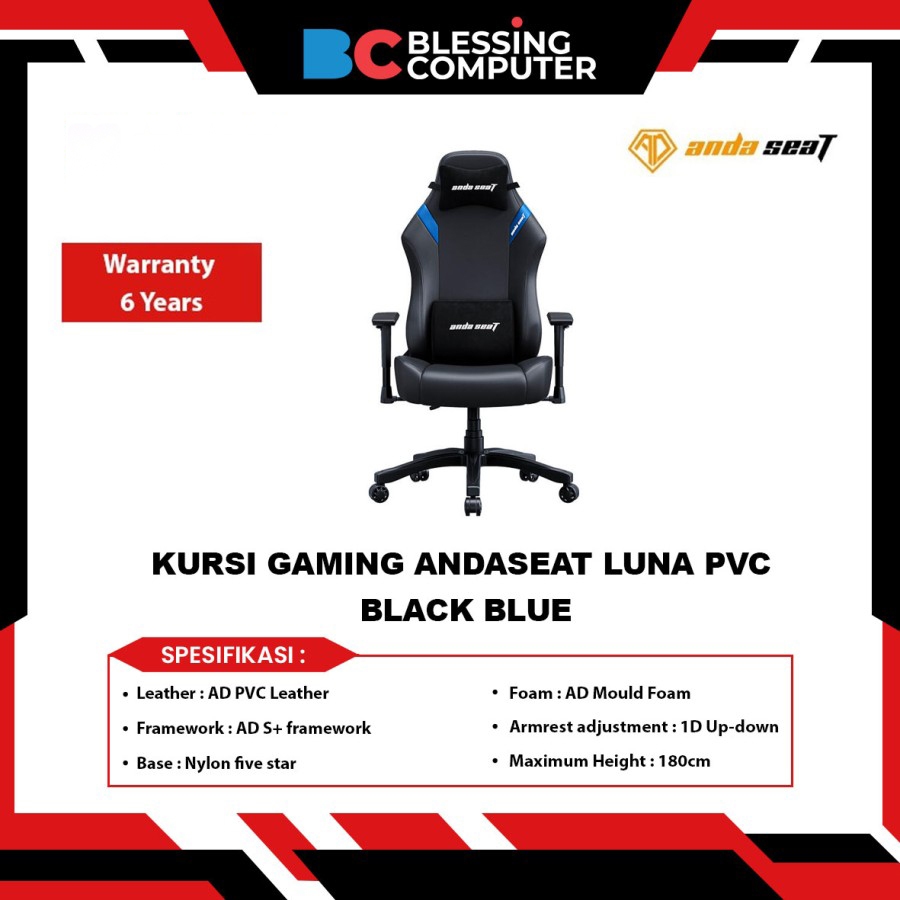 Jual KURSI GAMING ANDASEAT LUNA PVC BLACK BLUE | Shopee Indonesia