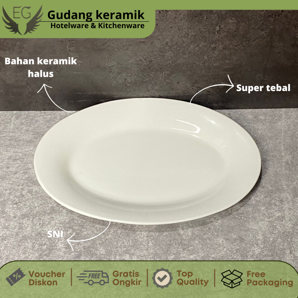 Jual Piring oval keramik putih polos premium / piring saji ikan gurame ...