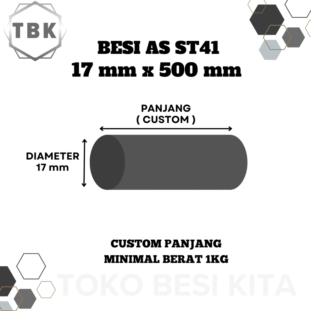 Jual BESI AS ST41 DIAMETER 17mm x 500 mm Besi Custom Besi Material ...