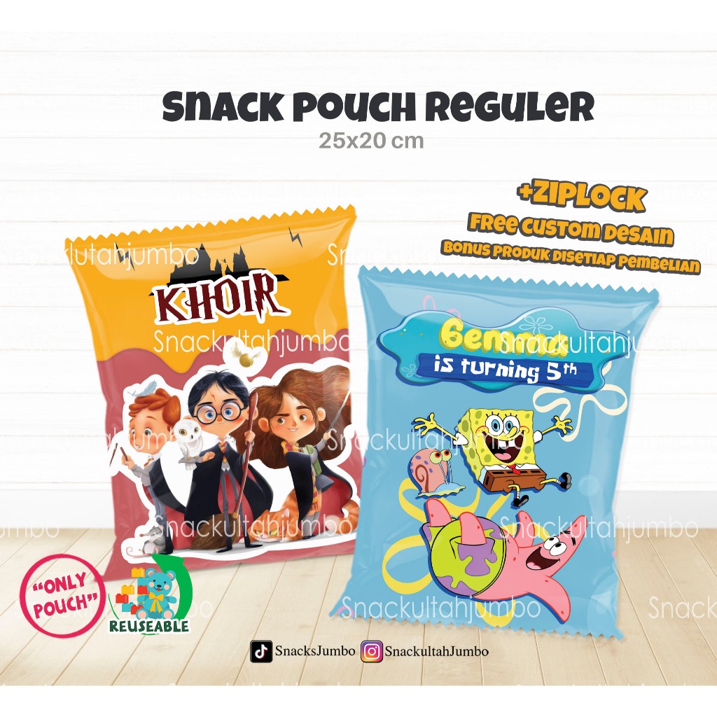 Jual Snack pouch dengan ZIPLOCK| Hampers ultah | Snack pouch Jumbo size ...