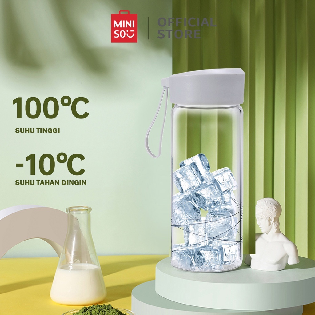 Jual MINISO - Botol Minum Kaca 300ml Botol Air Minum Kecil BPA Free ...
