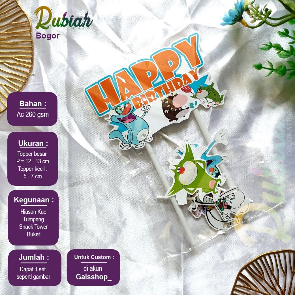 Jual Topper Cake Oggy and the Cockroaches 1 set / Hiasan kue ulang ...