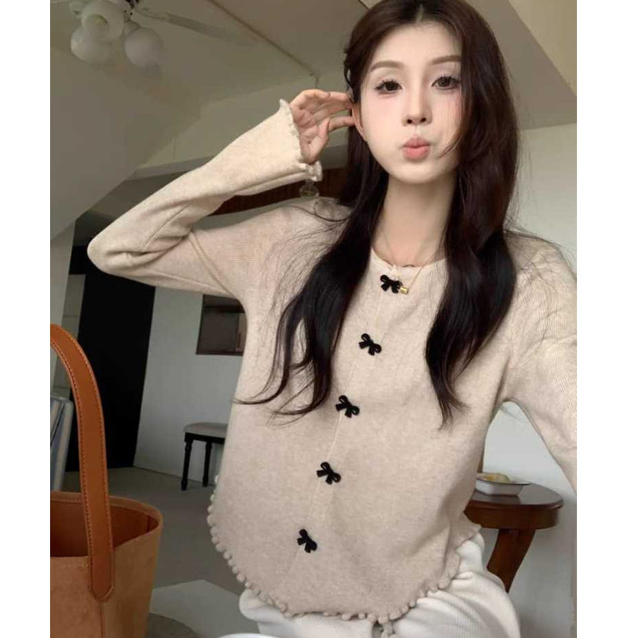 Ribbonie top blouse knit premium atasan wanita rajut dengan 3d aksesoris pita