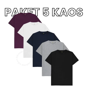 Paket 5 Kaos Pria Premium Kaos Polos Cowok Regular Basic T Shirt Soft