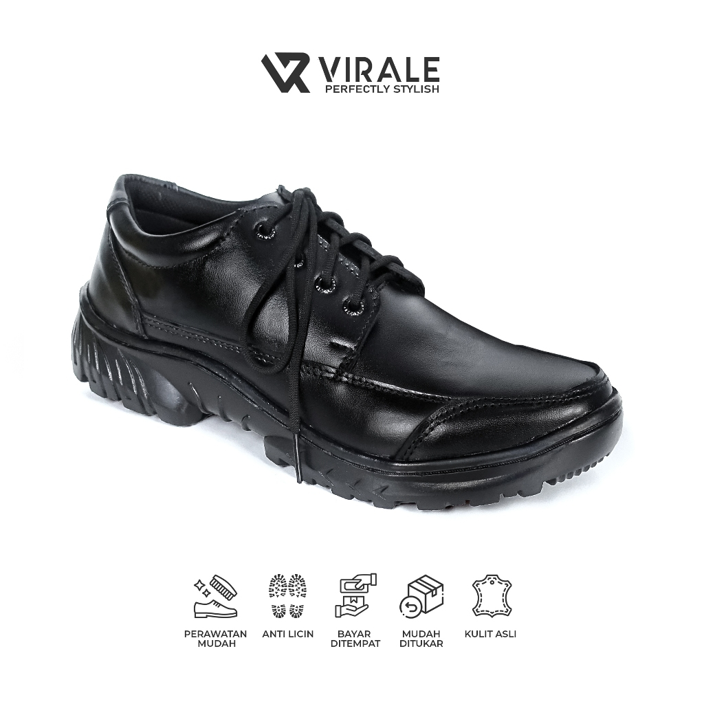 Jual Virale - Sepatu Sneakers Kulit Asli Cowok Full Black K20 | Shopee ...