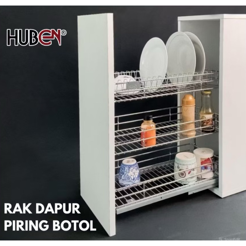 rak piring botol bumbu 3 susun slowmotion stainless  kabinet 30cm / rak dapur 3 susun kitchen set bawah