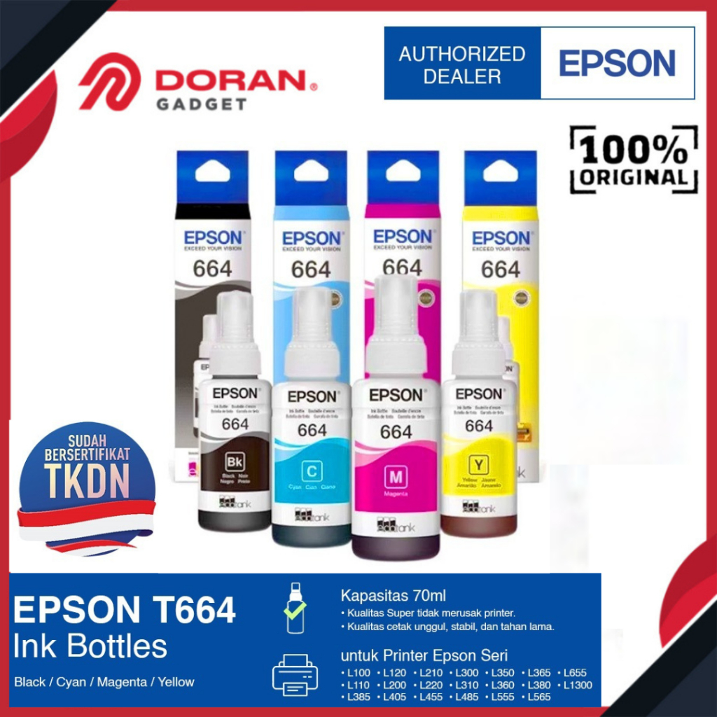 Jual Epson T664 Ink T6641 Refill Ink Black - Tri Color Netto 70ml ...