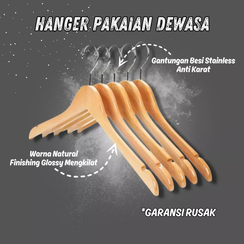 Hanger Kayu Dewasa 12 pcs / Hanger Kayu Murah - GRADE B