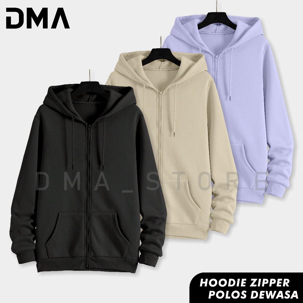 Hoodie Zipper Polos Pria Wanita Size M XXL Sweater Hoodie Zipper Polos Bahan Tebal Premium