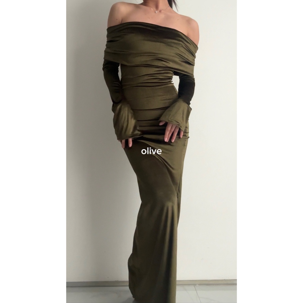 Jual Em Clothing - Brielle Dress - (Olive Sabrina Dress) Party dress ...