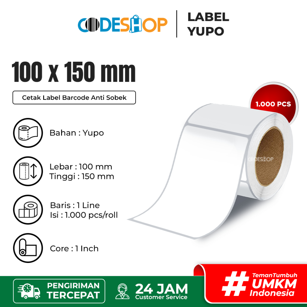Jual Label Stiker Yupo 100x150mm / 100x150 / 100 x 150 mm 1 Line 1000 ...