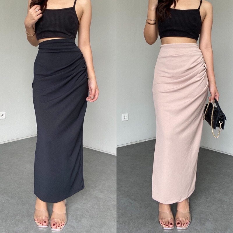 Jual Femme - Rok Panjang Korean Style Wanita Maxi Long Skirt Polos Knit ...