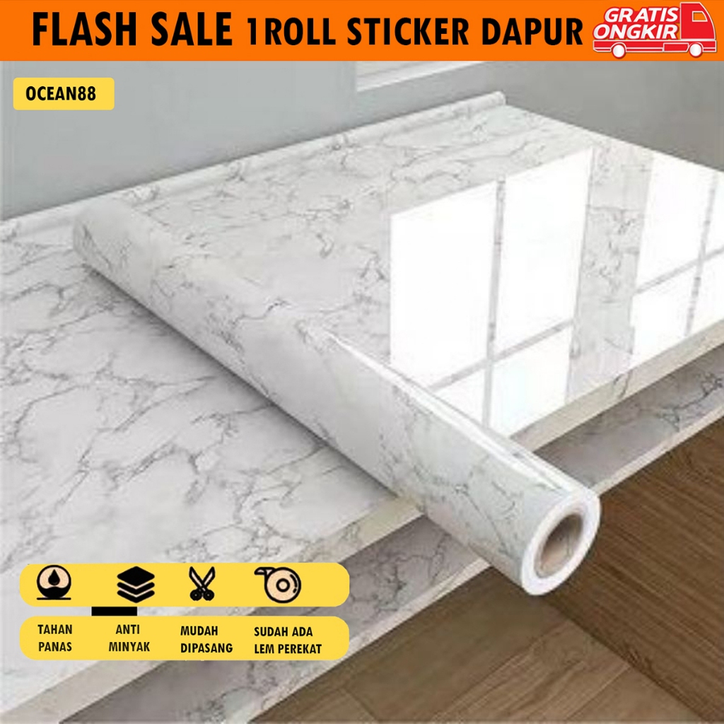 Jual Stiker Dapur - 60cm x 3m PVC Sooku Motif Keramik Putih Daun Anti ...