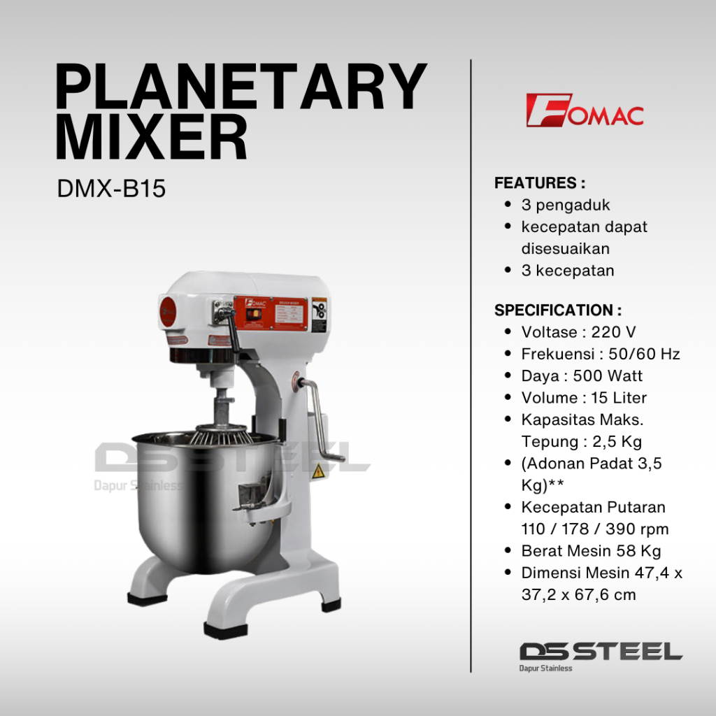 Jual Planetary Mixer DMX-B15 FOMAC / Mixer Fomac 15 Liter DMX B15 ...