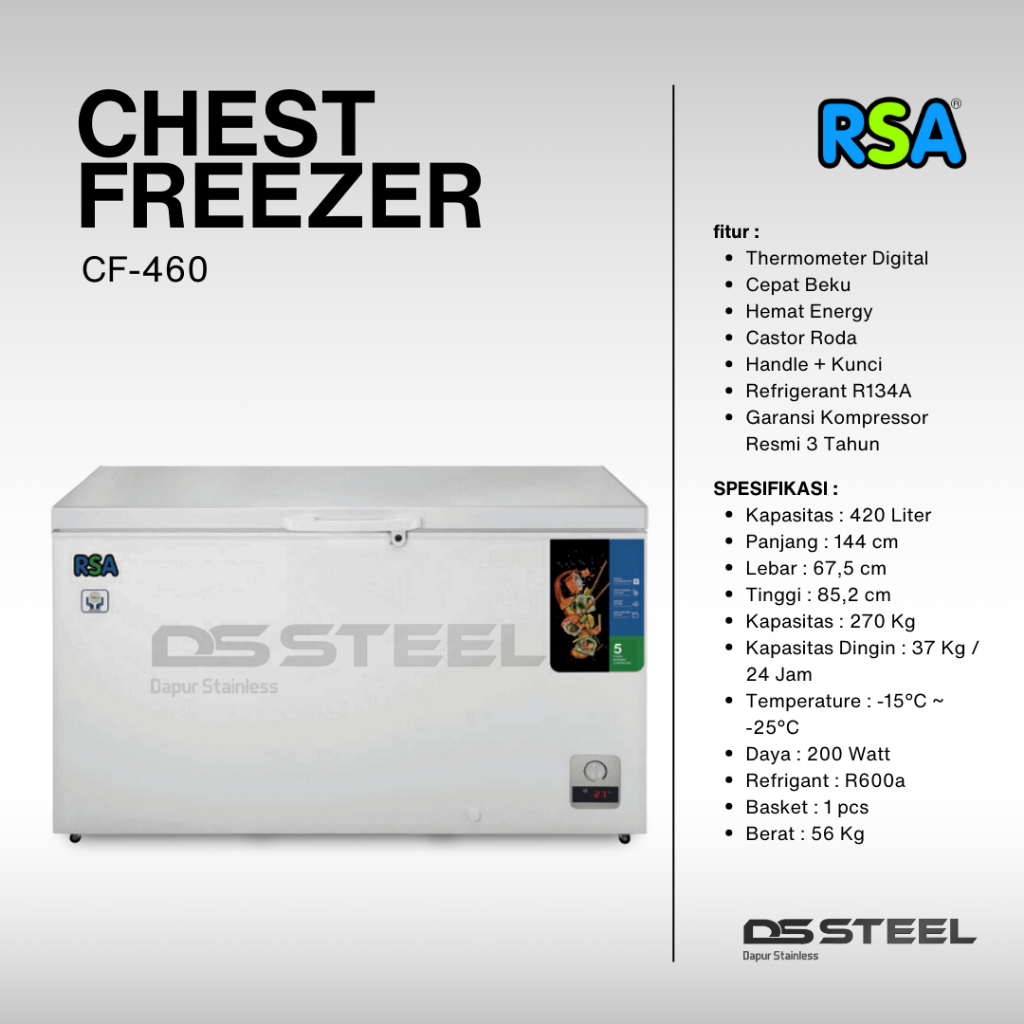 Jual RSA Chest Freezer CF-460/Freezer Box 420 Liter/Freezer Pembeku ...