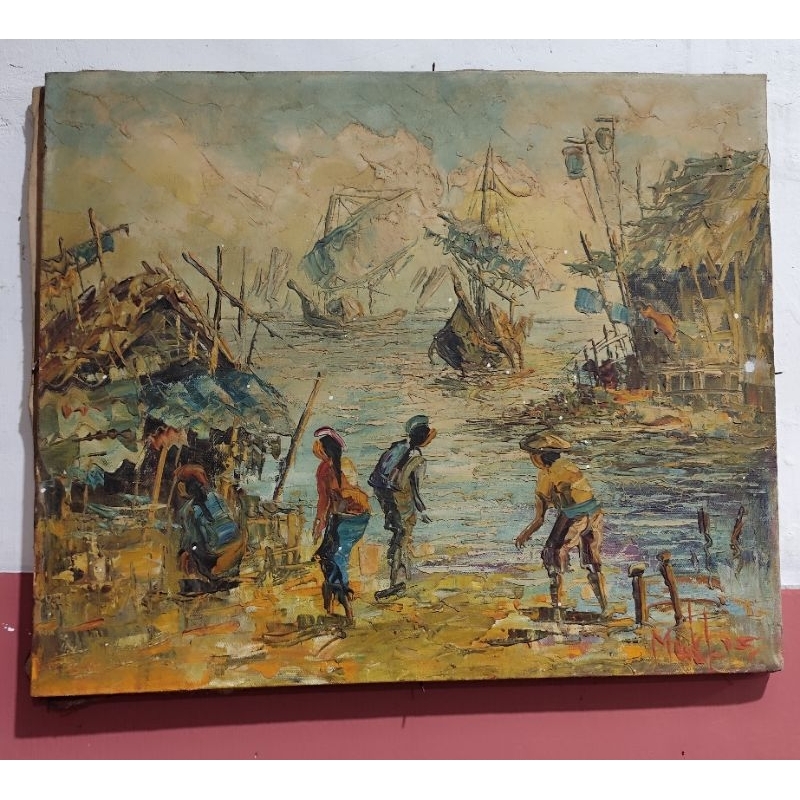 Jual Lukisan Antik Pelukis Muklis Pemandangan desa di Bali Canvas ...