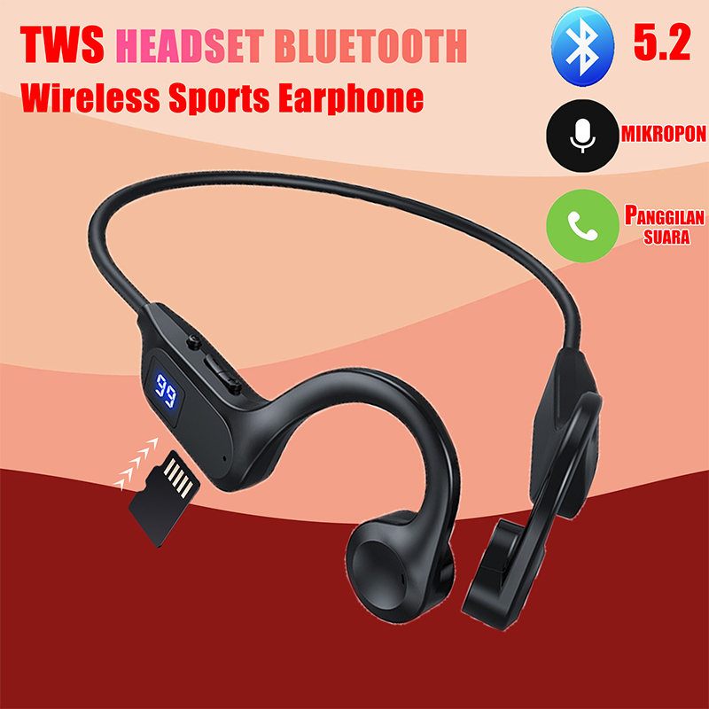 Olahraga Headphone Bluetooth konduksi tulang Wireless Earphone Headset  Bluetooth Tahan tulang Headset Earphones Mikrofon Bawaan Headphones 