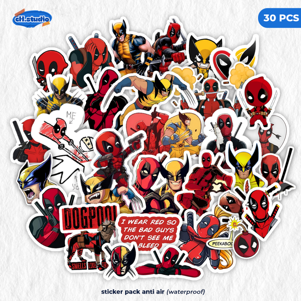 Jual Stiker Pack 30 PCS Deadpool & Wolverine Dogpool Vinyl Tahan Air ...