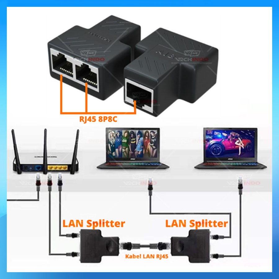 Jual kabel Sambungan Internet LAN 2/1 Konektor Barel Lan RJ45 Splitter ...