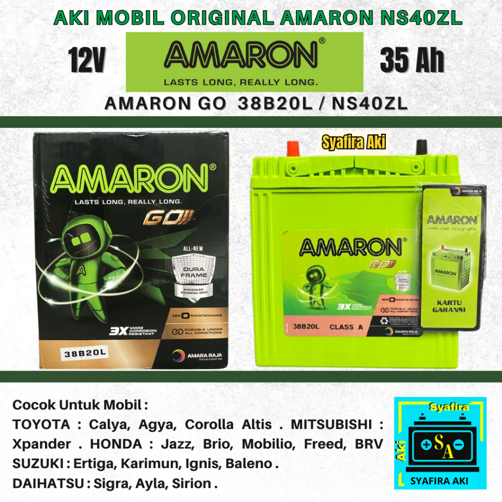 Aki Mobil Calya, Sigra, Ertiga, Ayla, Karimun NS40ZL AMARON GO 12V 35A