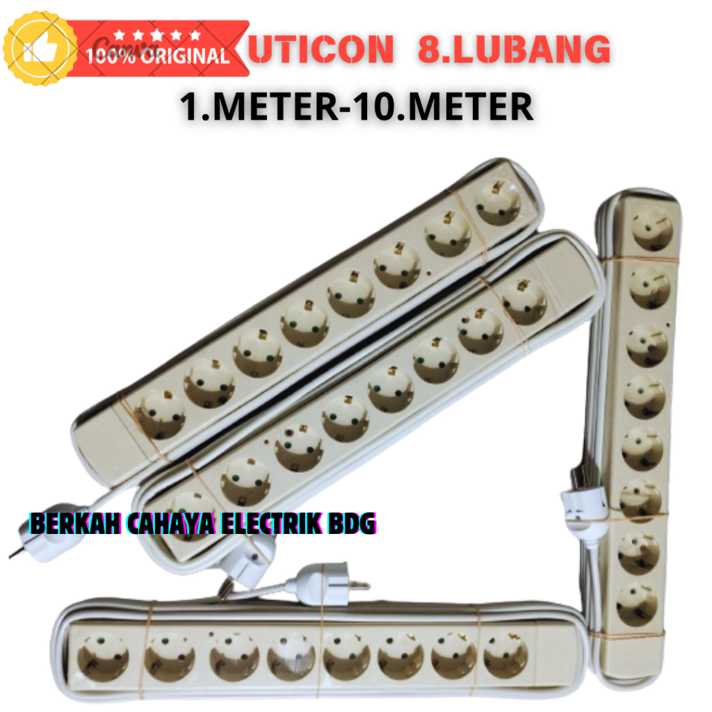 Jual UTICON stop kontak uticon 8 lubang kabel 2x0.75 panjang 1-10 meter ...
