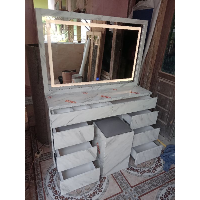 Jual Meja rias minimalis LED aestetic HPL T150cm P120cm L40cm | Shopee ...