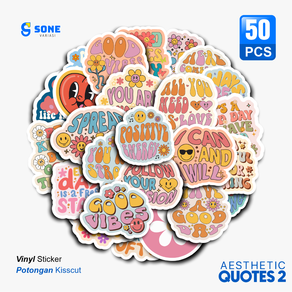 Jual Stiker Pack Quotes Aesthethic Vinyl Waterproof untuk Sticker Buku ...