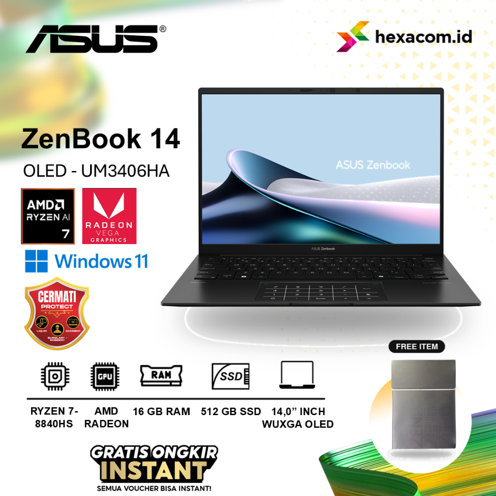 Jual Laptop Asus ZenBook 14 Oled UM3406HA Ryzen 78840HS 16GB 512GB SSD 14.0 WUXGA Shopee