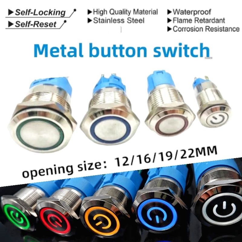Jual Metal Push Button Switch Saklar Tekan ON OFF Stainless 12mm 16mm ...