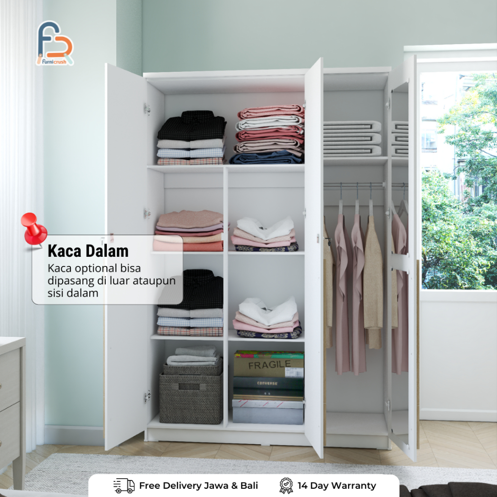 Jual Furnicrush Lemari Pakaian 3 Pintu / Lemari Full Rak / Lemari Baju ...