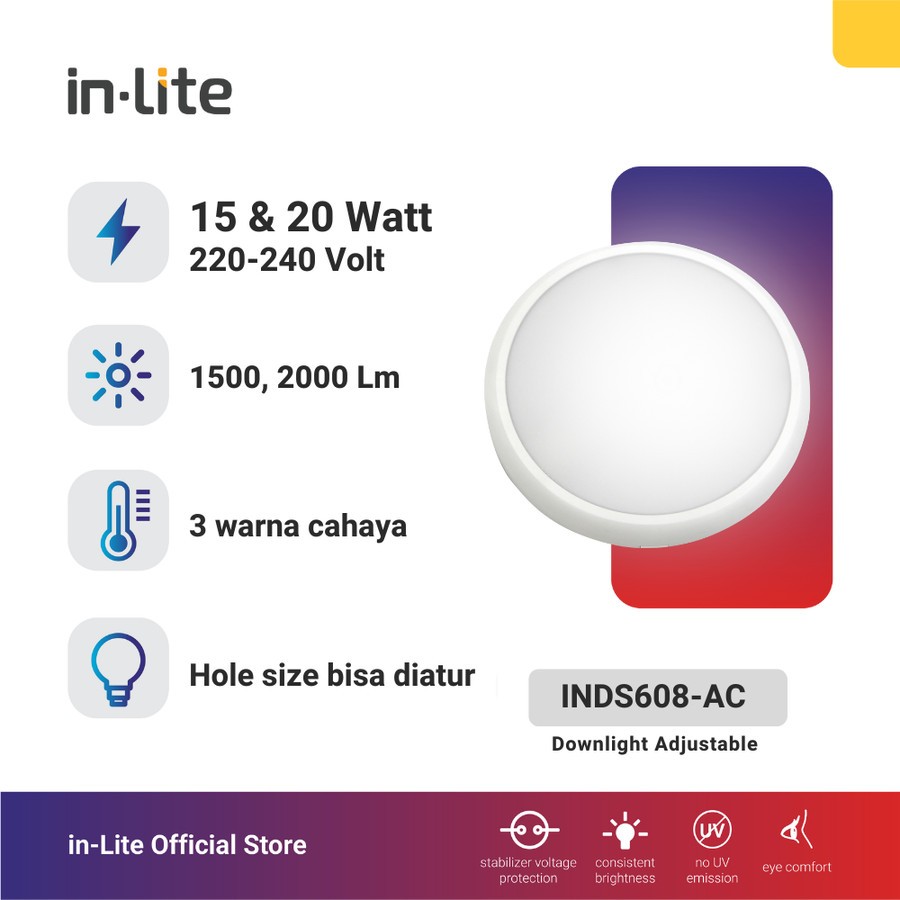 Jual Lampu LED INLITE INDS608-AC Panel Light Downlight Bulat 20W 15W ...