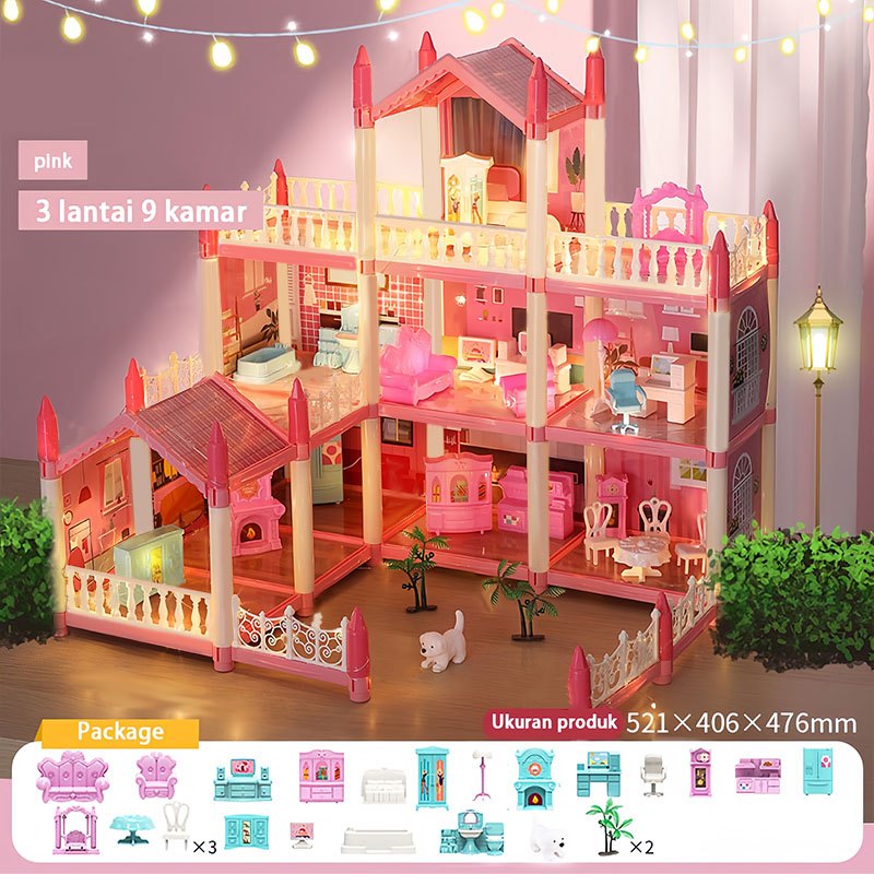 Jual 【cod】mainan Doll House 3d Princess Big Villa Mainan Rumah Barbie