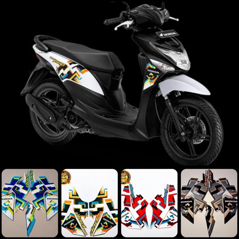 Jual STRIPING STICKER MOTOR HONDA BEAT POP 2017 2018 LIST STANAR HITAM ...