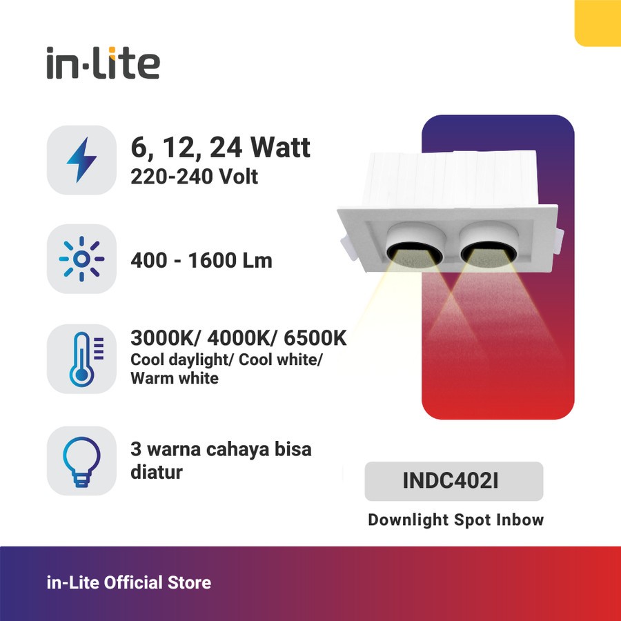 Jual In-Lite Lampu LED Downlight Sorot Spotlight Inbow INDC402I 3 Warna ...