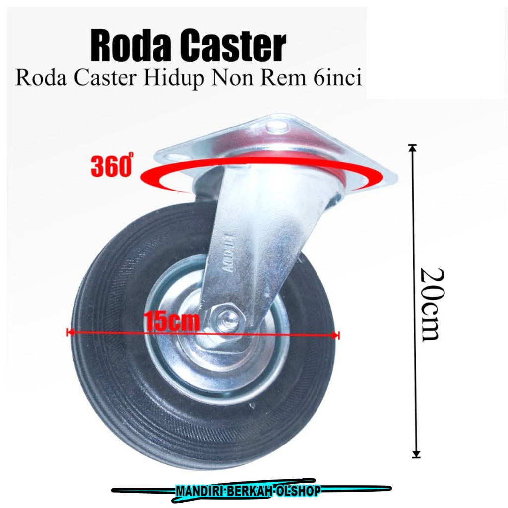 Jual Roda Karet Roda Caster 6 Inch 150mm Rubber Karet Hidup Roda Lori ...