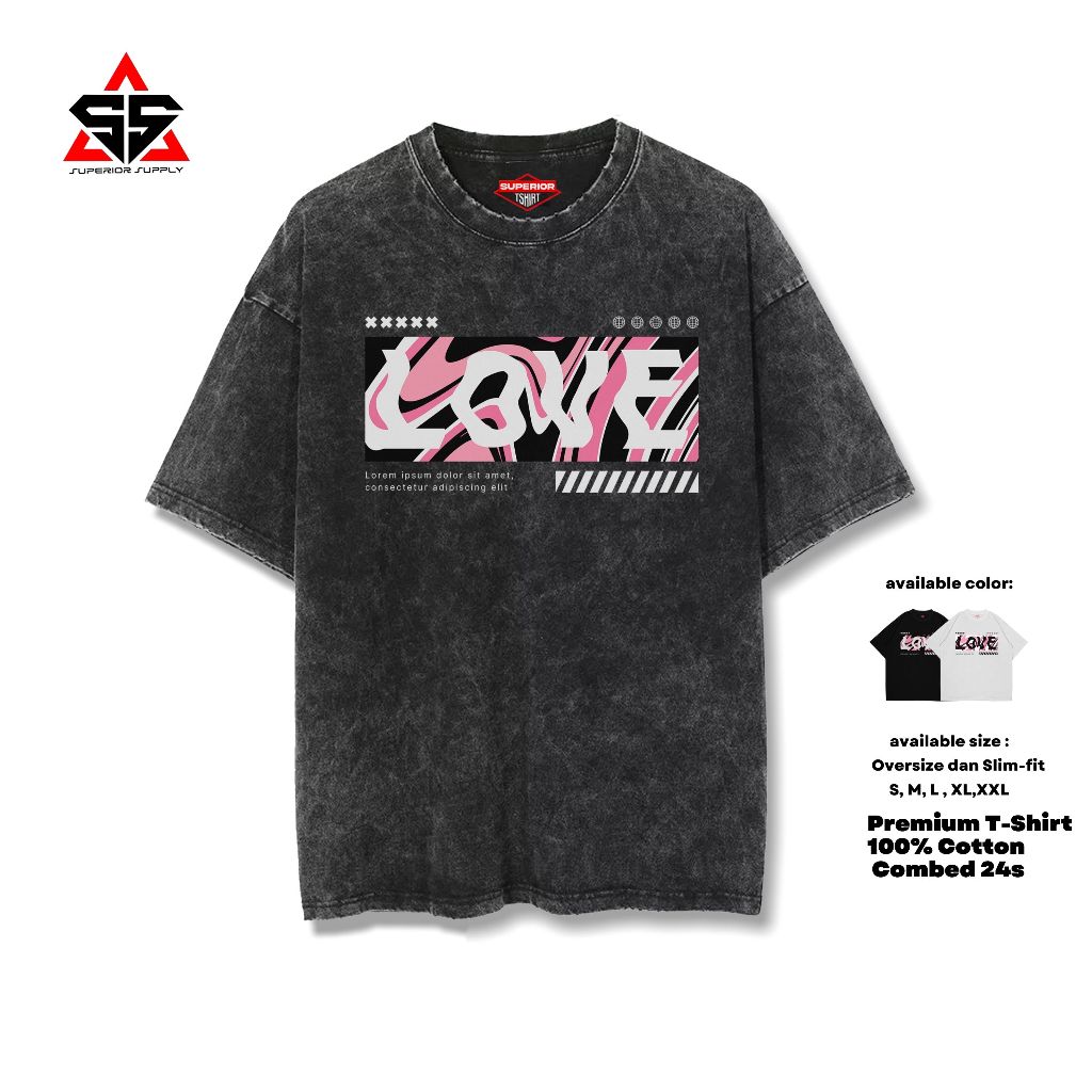 Jual SUPERIOR Kaos Love Oversize washed tshirt Oversized Stonewash
