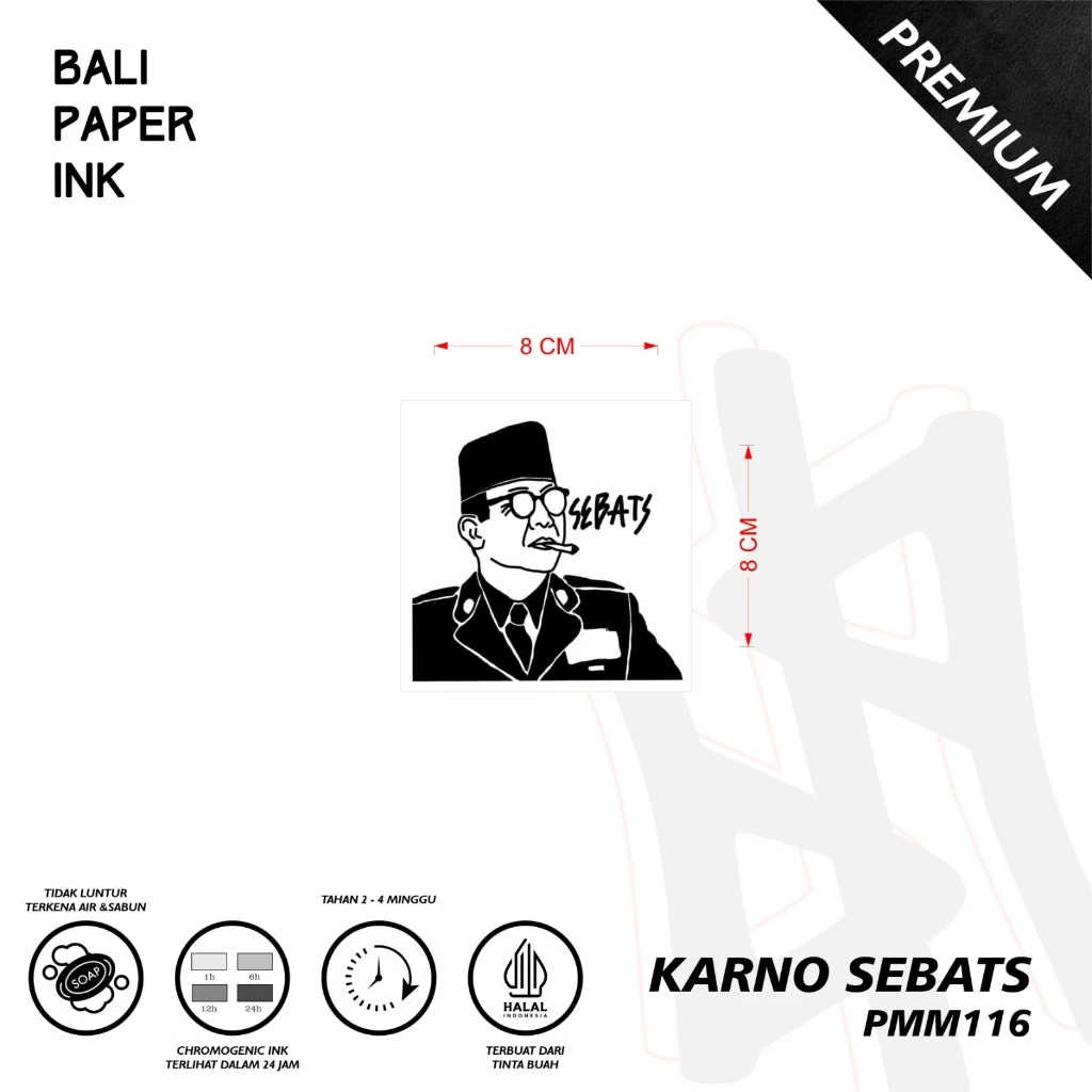 Tinta Sementara Tato Premium Bali Paper Ink PMM116 Bungkarno Sebats Buah