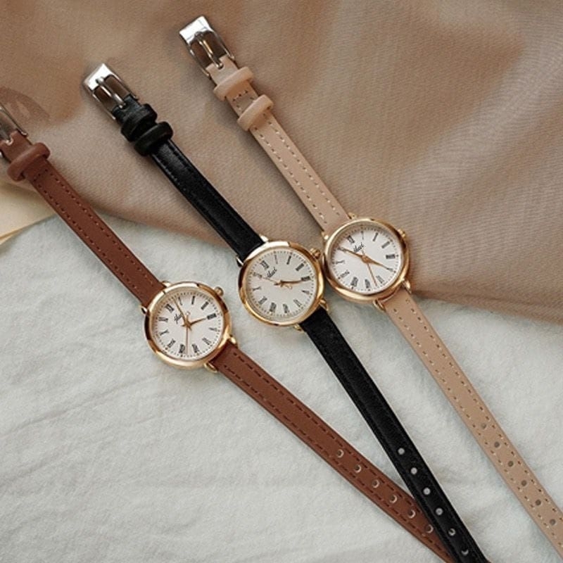 Jual Jam Tangan Bulat Wanita Bahan Strap PU / Jam Tangan Dewasa Terbaru