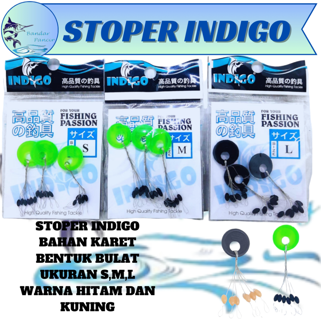 Jual Stoper Pancing Indigo 3 Ranting Model Bulat Berbahan Karet Kuning ...