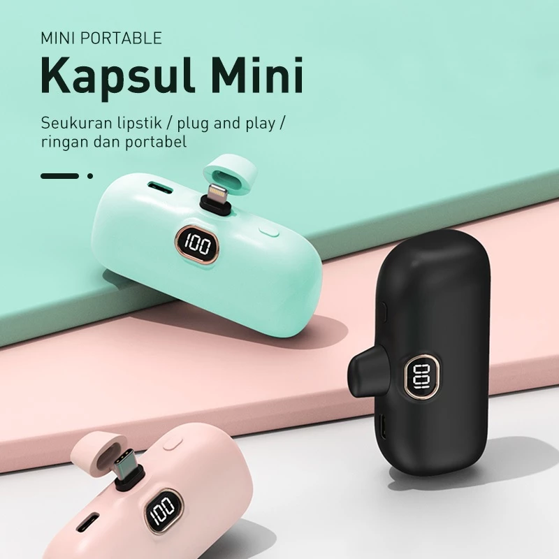 KIVEE Pocket Power bank iphone portabel mini Fast charging 5000 mAh desain lucu 3 colors macarons