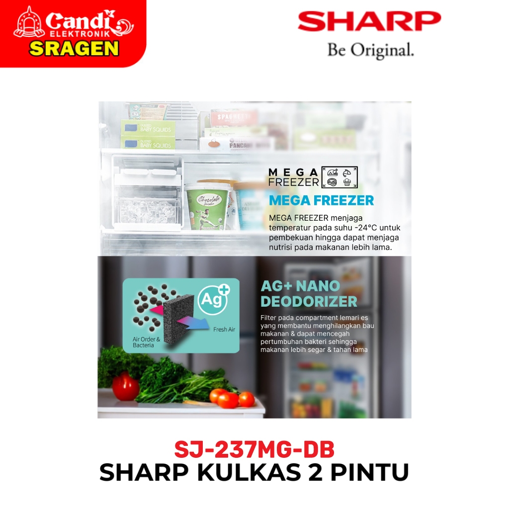 Jual SHARP Kulkas 2 Pintu 205 Liter Ag+ Nano Deodorizer - SJ-237MG-DB ...
