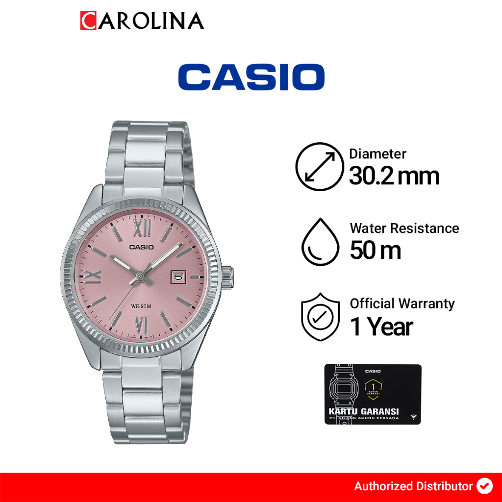 Jam Tangan Wanita Casio General LTP-1302DD-4A1 Analog Pink Dial Silver Stainless Steel Band