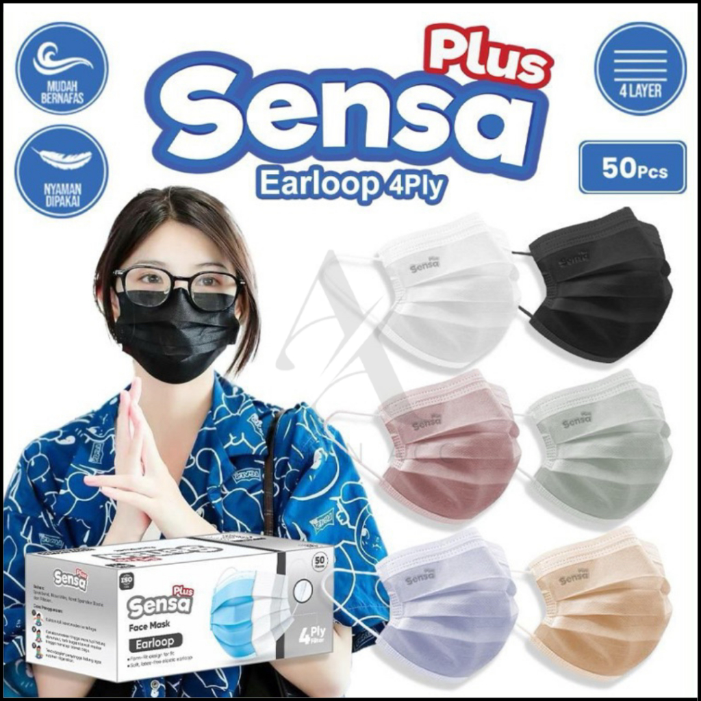 Jual Masker Sensa Plus 4Ply Masker 4Ply Earloop Sensa Plus 1Box Isi ...
