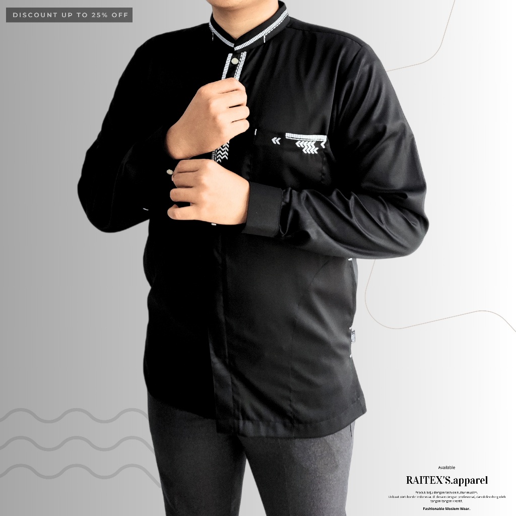 Jual Baju Koko Muslim Pria Dewasa Lengan panjang Manset Hitam Taqwa ...