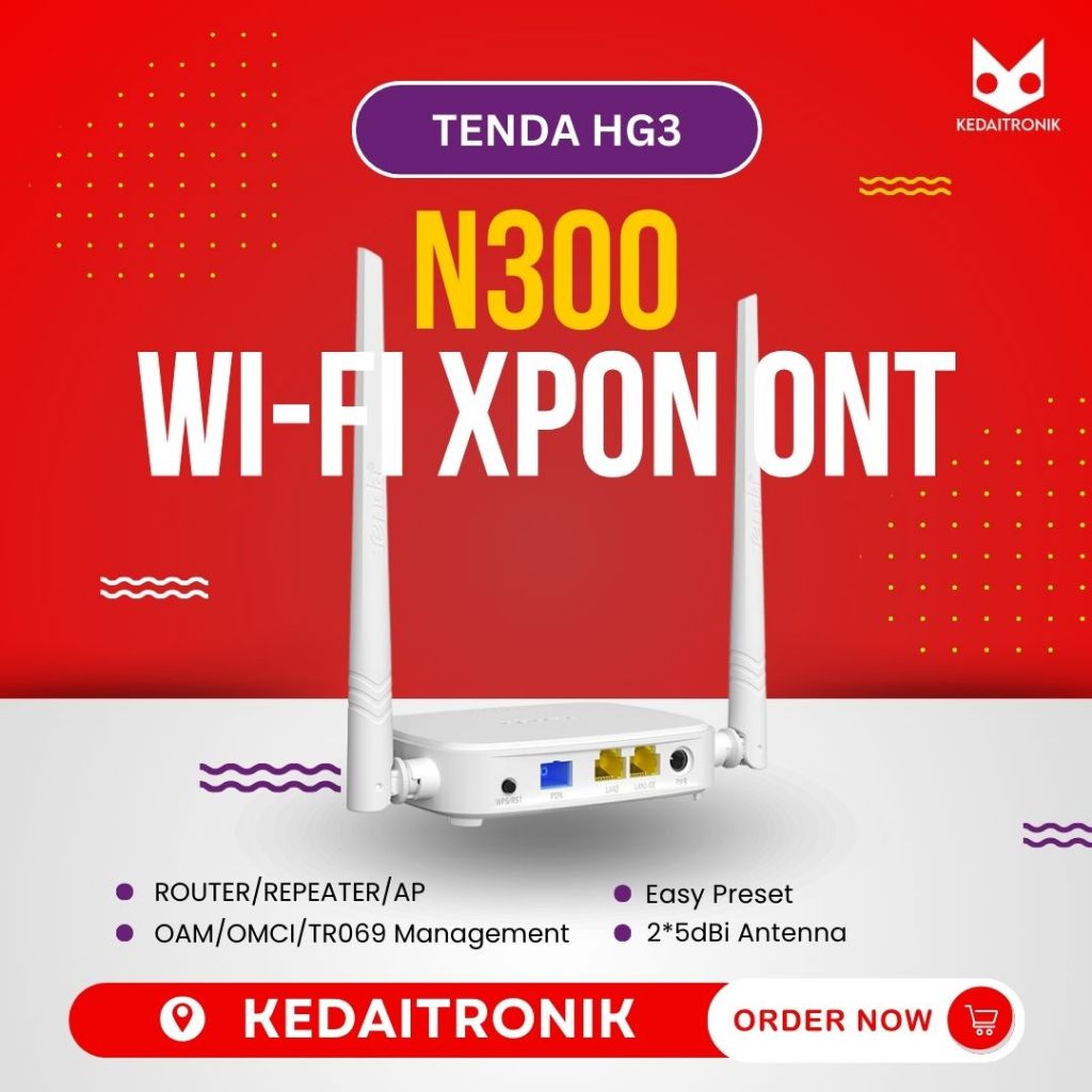 Jual Tenda HG3 Router N300 WiFi xPON ONT 300Mbps Router Wireless Fiber ...