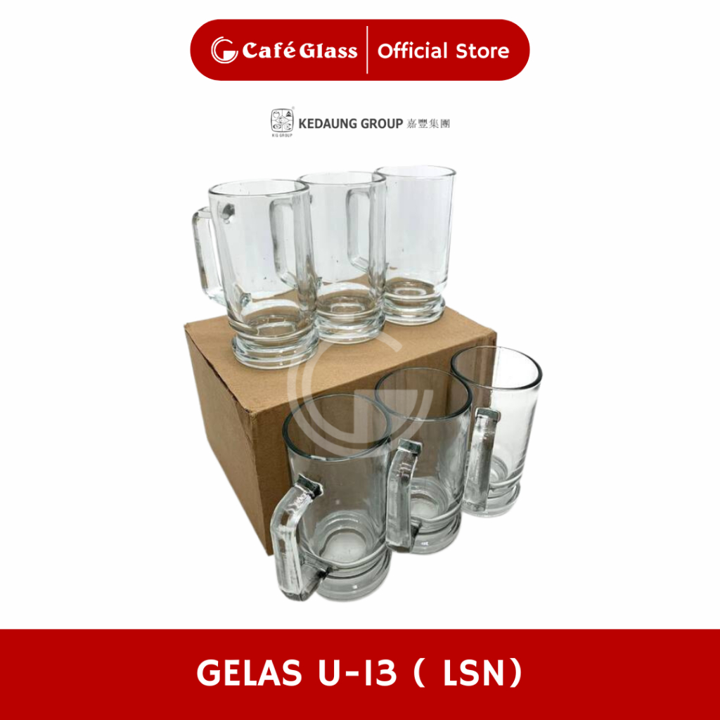 Gelas Kaca Lusinan Murah Kedaung (U-13) - Gelas Kaca Gagang Tebal Besar - Resto Warung